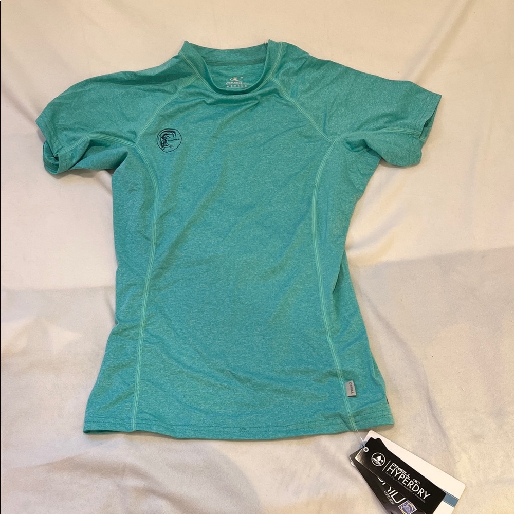 O’Neill women’s Hyperdry  rashguard short sleeve in Teal Green Sz medium NWT